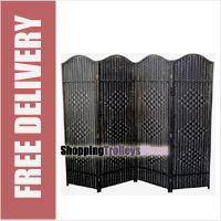 Wicker Handwoven 4 Part Panel Partition Room Divider Screen Black Classic